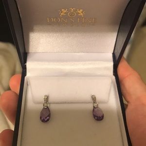 White Gold amethyst and diamond earrings